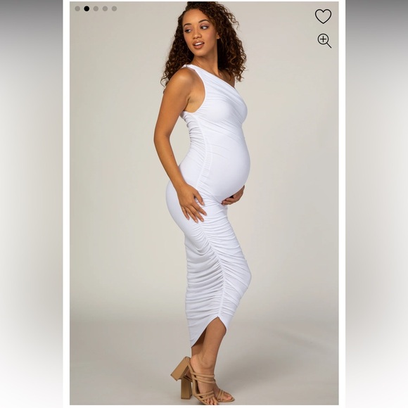 PINKBLUSH Maternity - White Ruched One Shoulder Maternity Dress - Picture 2 of 7